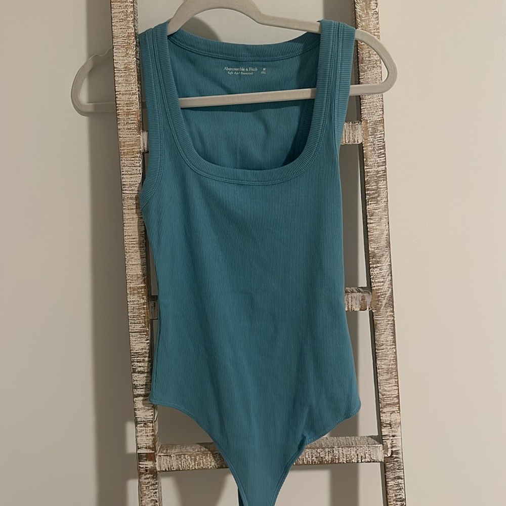 Abercrombie & Fitch soft a&f essentials ribbed bodysuit tank in turquoise, NWT